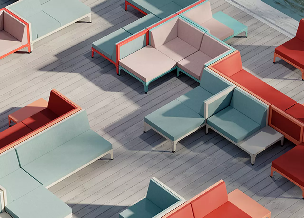 Structure en acier galvanisé permettant un usage indifférencié intérieur ou extérieur - Design Mobilier - Design Produit-Innovation-Design Industriel -Projet Demaneo - Agence de design industriel Lyon - Expert design industriel senior France