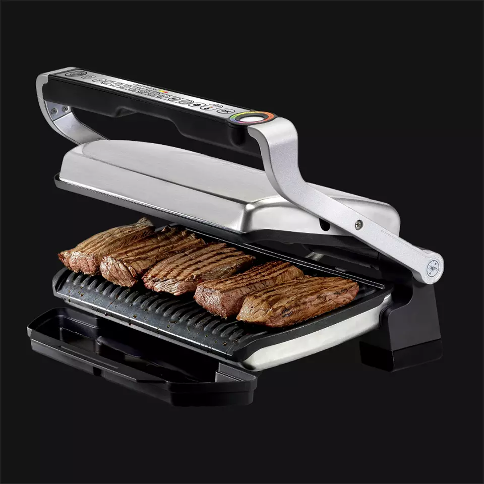 Design Produit - Innovation - Design Industriel -Modélisation CAO 3D - Demaneo, agence de design industriel Lyon - Grâce à la technologie intelligente brevetée, OptiGrill ajuste automatiquement les paramètres de cuisson en fonction de l'épaisseur de la viande pour des cuissons parfaites de vos viandes et poissons.