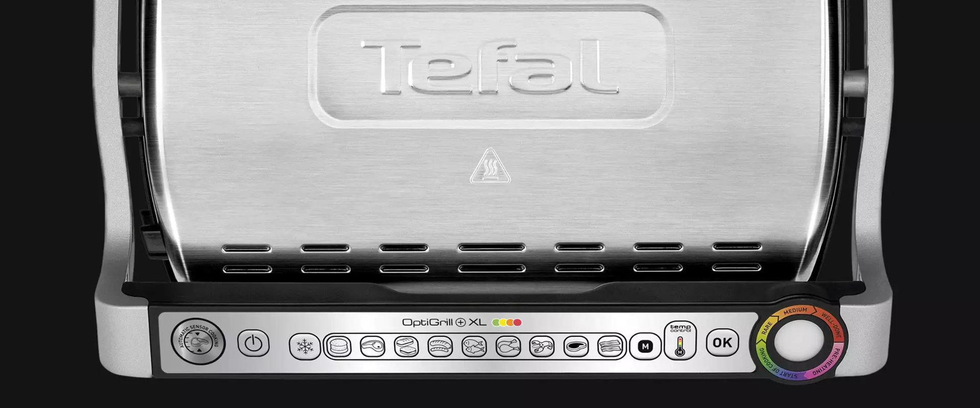 Design Produit - Innovation - Design Industriel -Modélisation CAO 3D - Demaneo, agence de design industriel Lyon - Grâce à la technologie intelligente brevetée, OptiGrill ajuste automatiquement les paramètres de cuisson en fonction de l'épaisseur de la viande pour des cuissons parfaites de vos viandes et poissons.